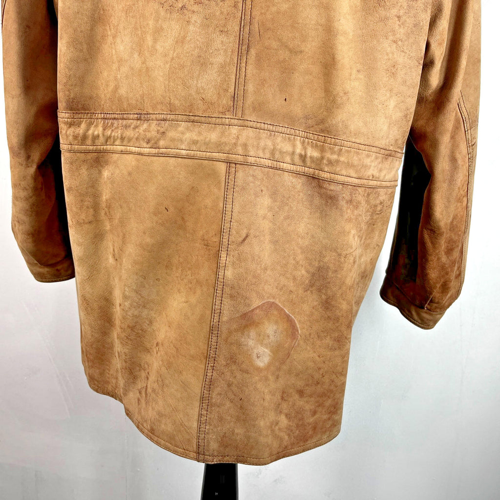Lakeland Men’s Leather Jacket Long Distressed Look Tan Brown UK size 46