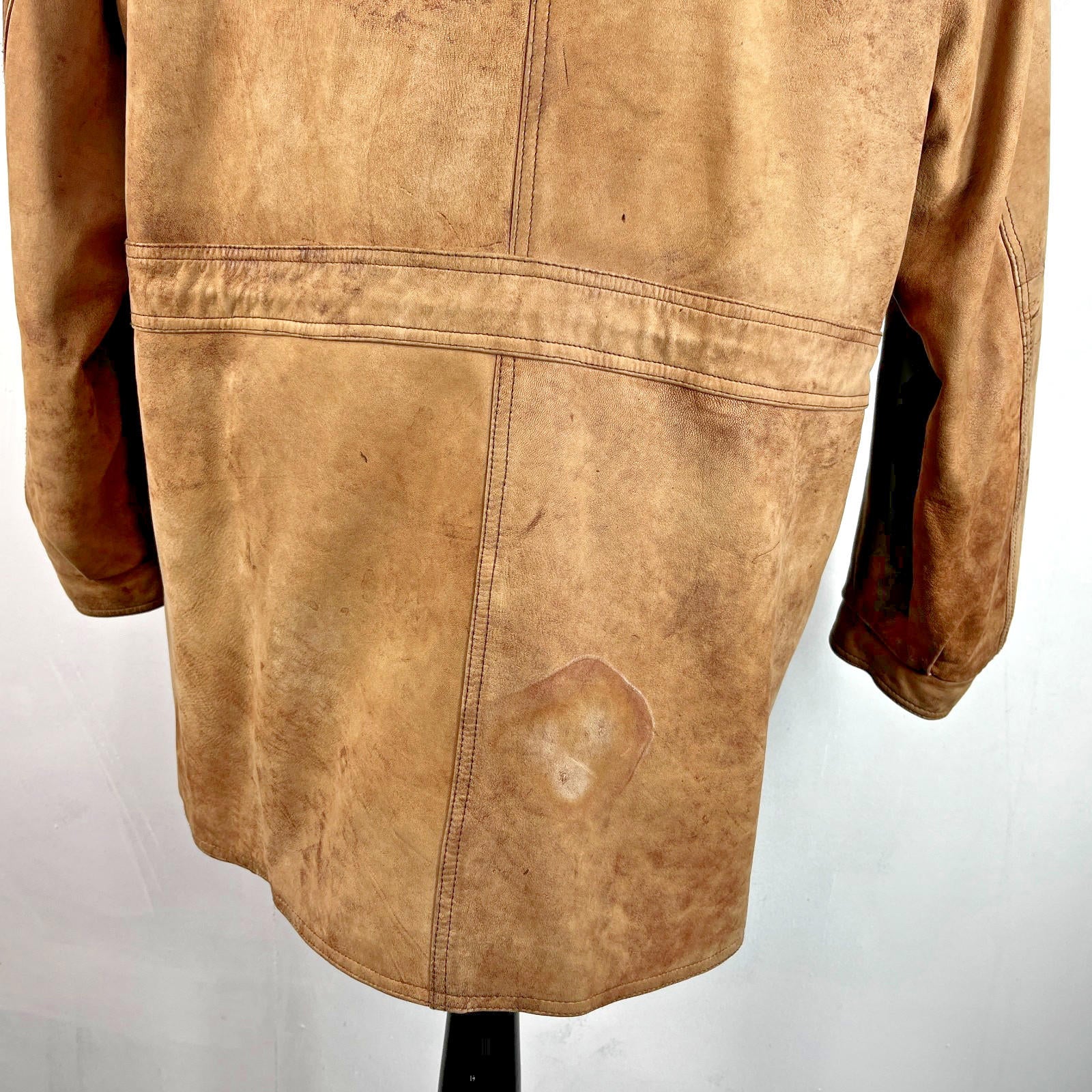 Lakeland Men’s Leather Jacket Long Distressed Look Tan Brown UK size 46