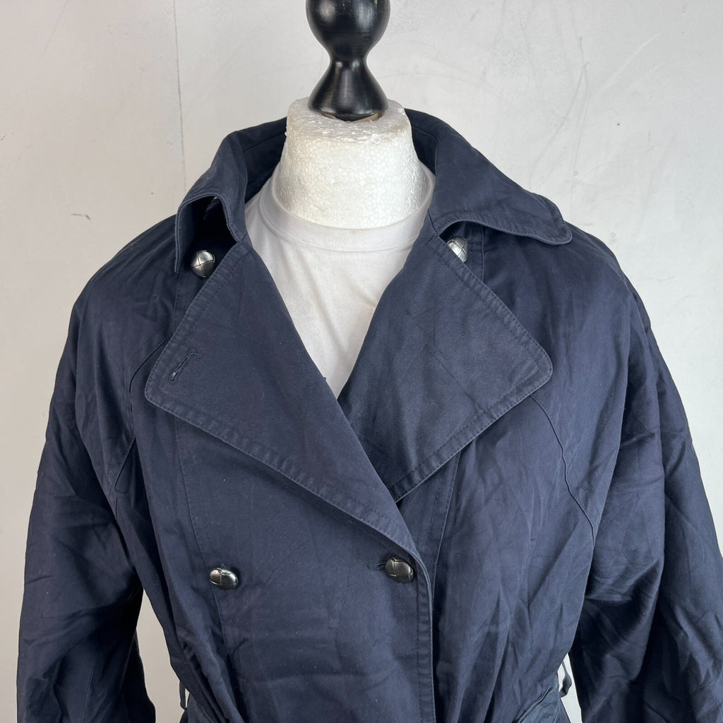 Vintage C&A Women's Lined Trench Coat with Belt Navy Blue size 46