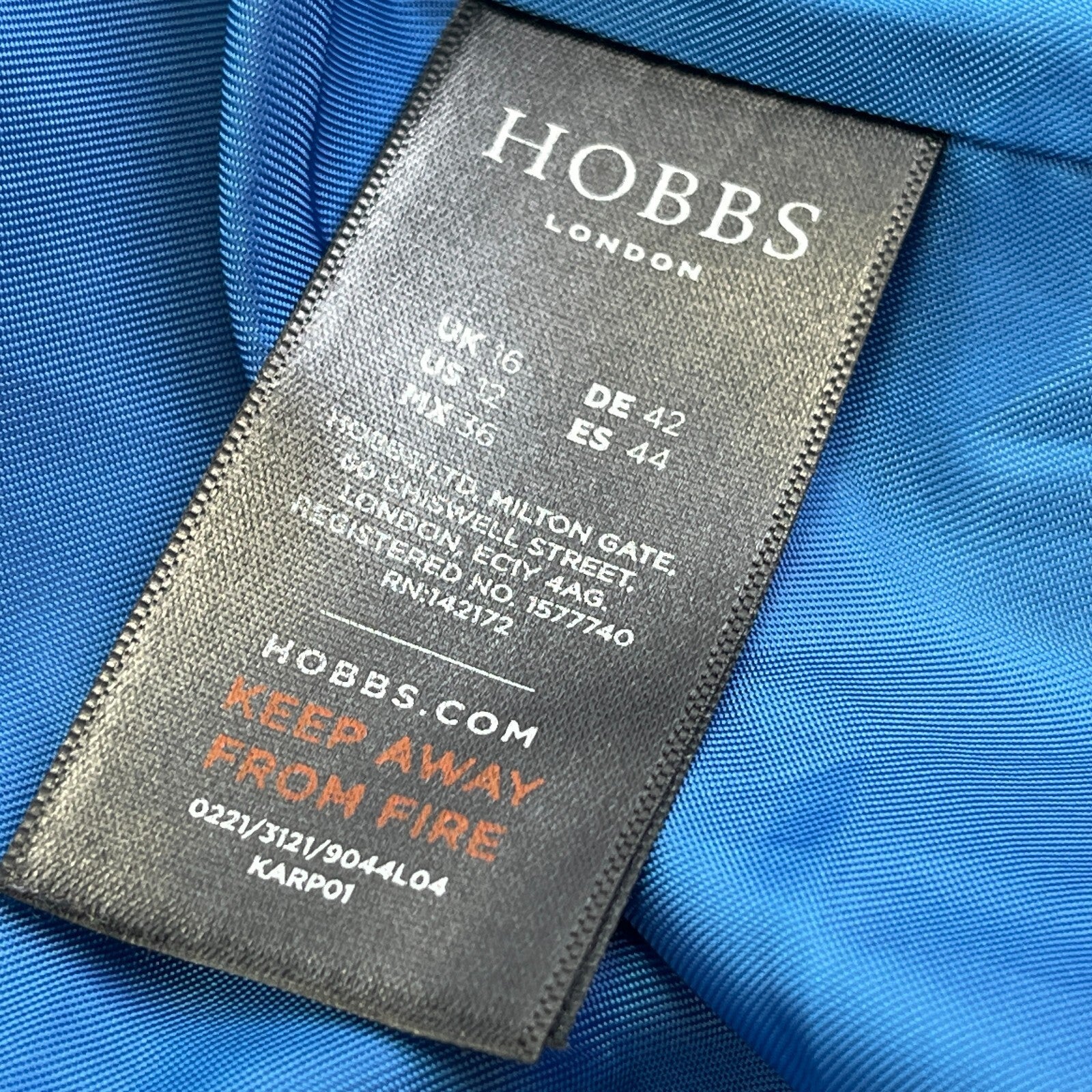Hobbs Royal Blue Wool Blend Coat Jacket size 16 Single Button Front