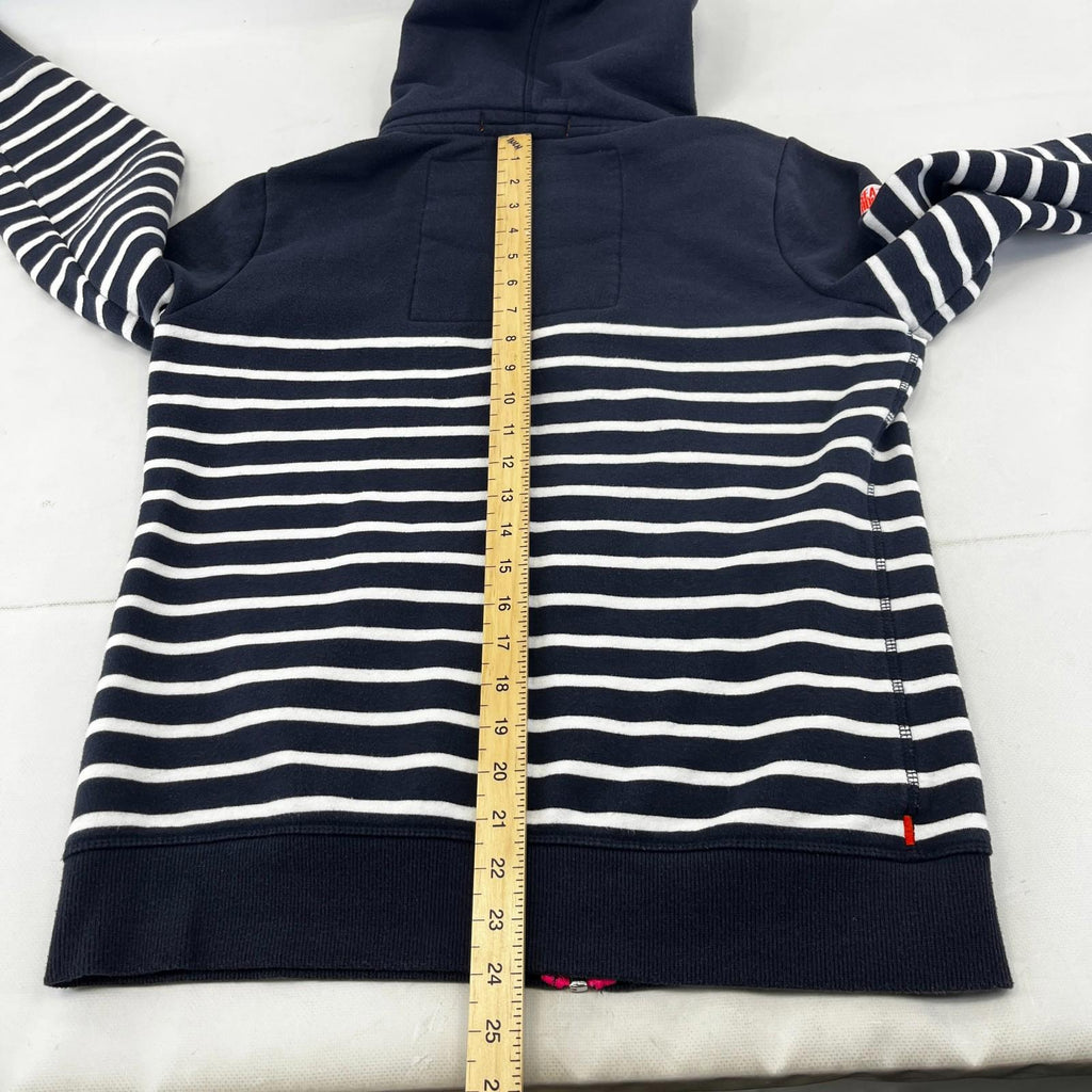 Superdry Sweatshirt Hoodie Navy Blue Striped Full Zip UK Women's size XL