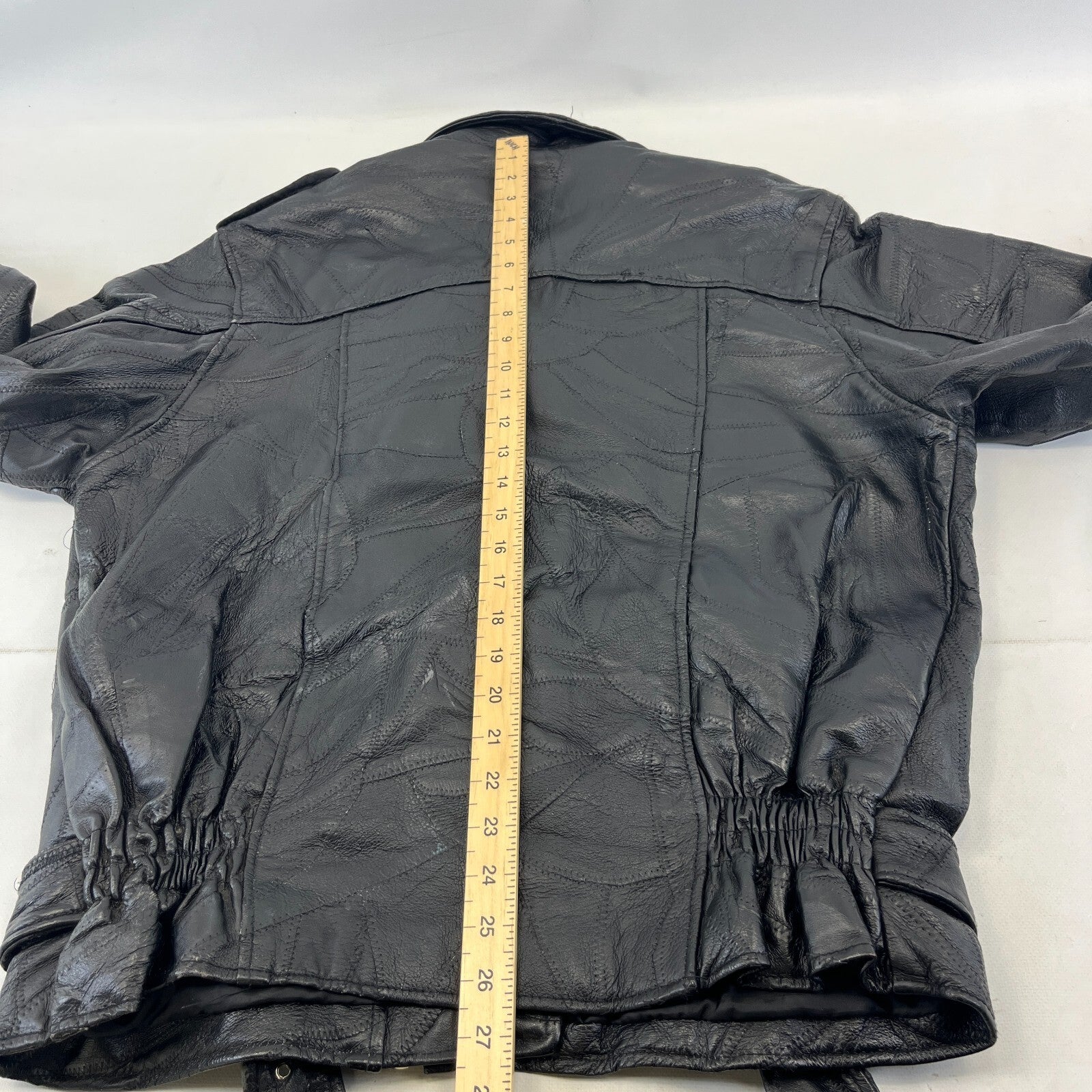 Flight Path Black Patchwork Leather Motorcycle Jacket Cruiser Biker size Large