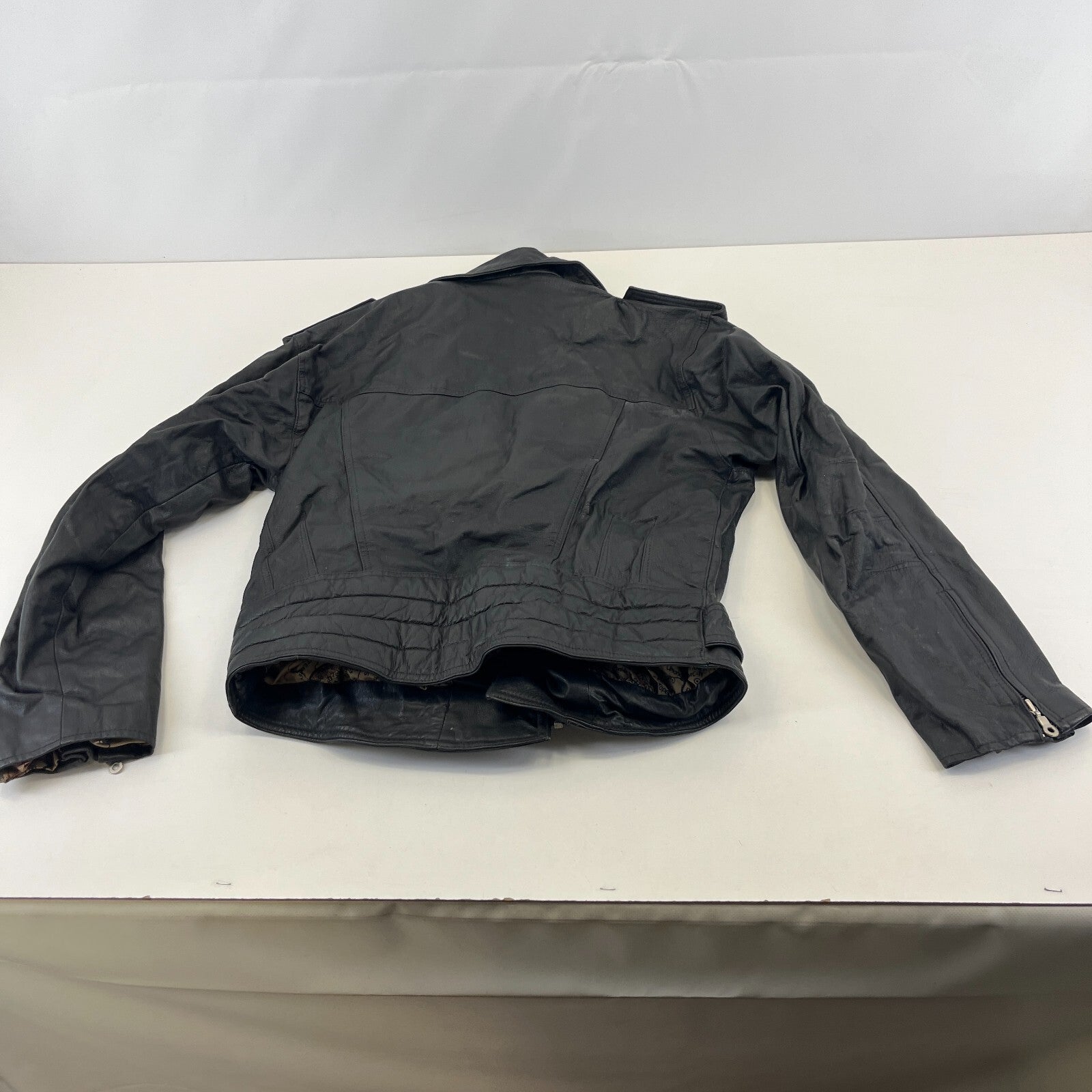 Punk Black Leather Biker Jacket with Belt size Medium Skinhead