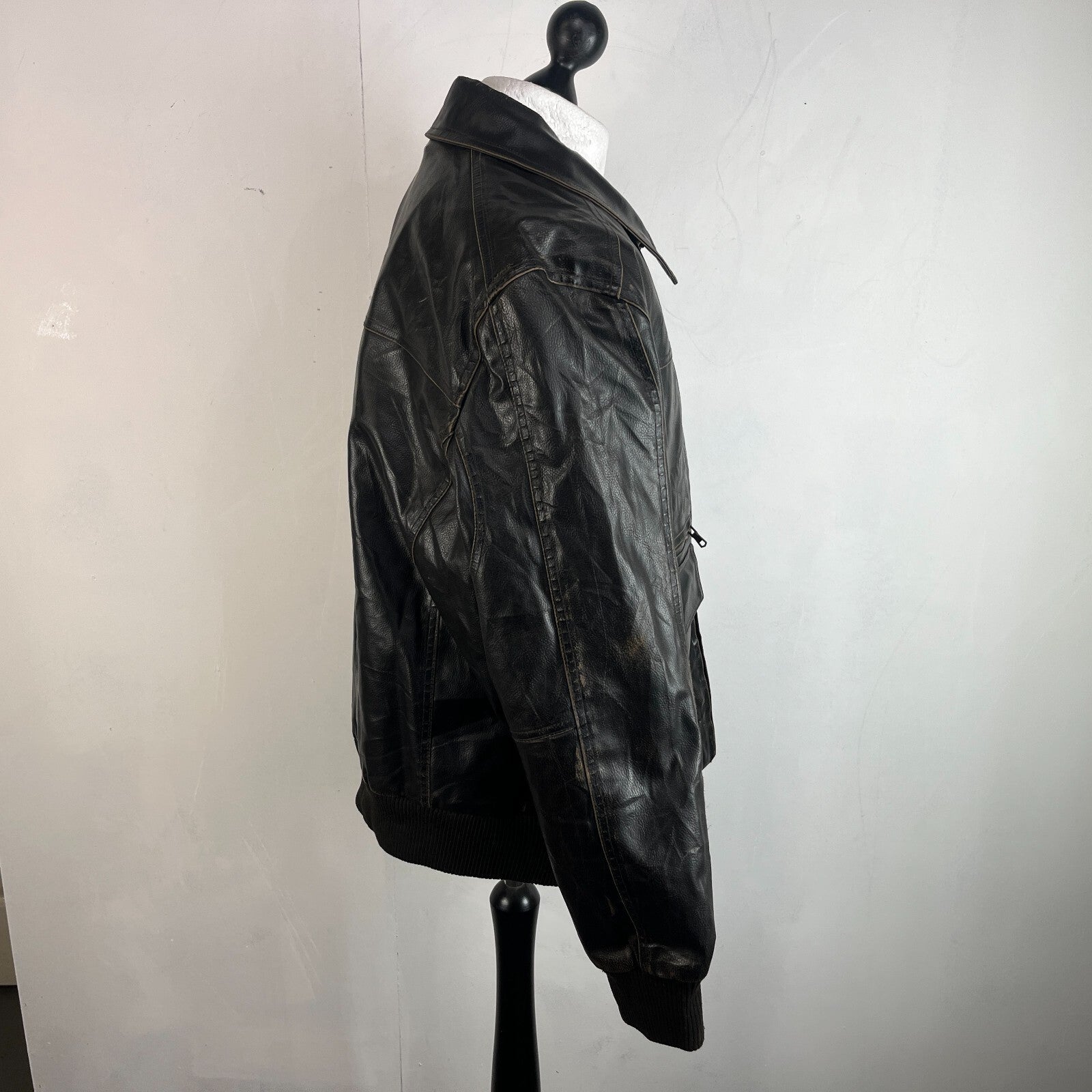 Vtg Tommy Hilfiger Brown Distressed Faux Leather Jacket Sherpa Lined Mens 2XL
