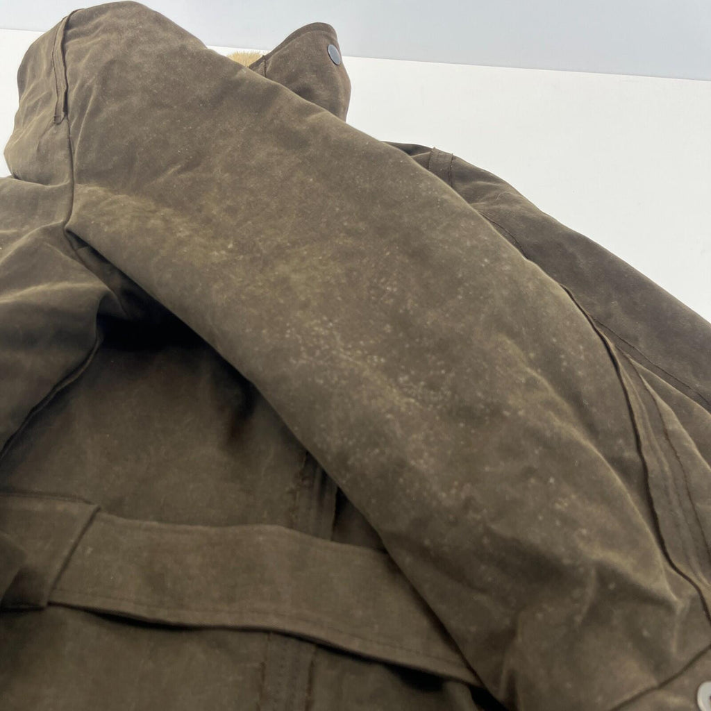 Rare Iesse Industrie Heavy Wax Denim Coat Brown & Removable Faux Fur Liner EU 50