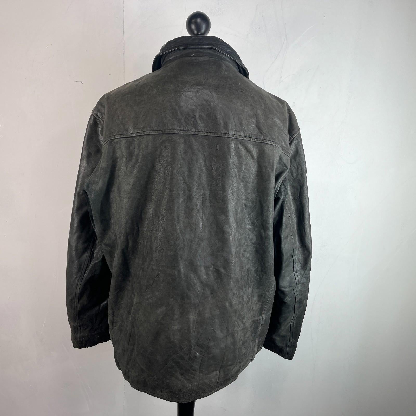 Redskins Vintage Distressed Look Black Leather Mid Length Jacket Men’s size 3XL