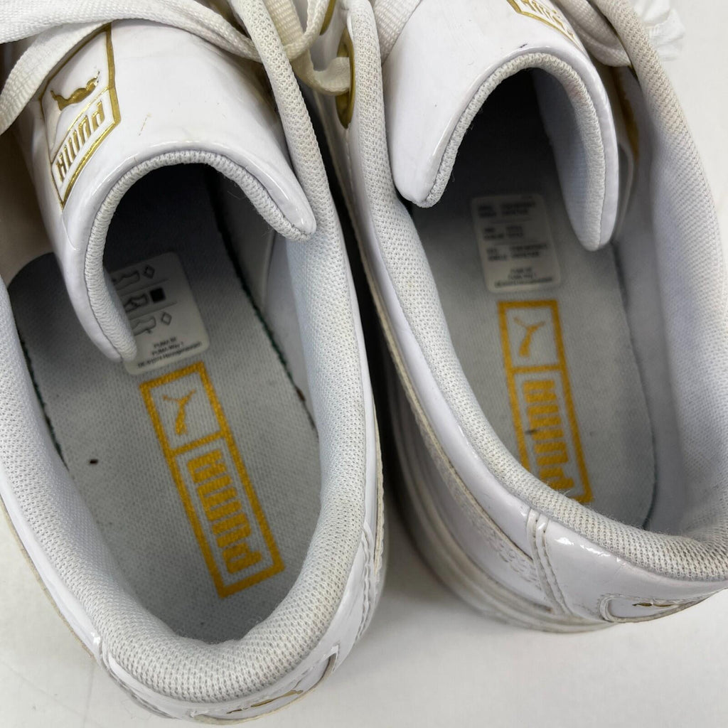 Puma Patent Kiss Trainers in White & Gold with Wide Laces size UK 8 EU 42