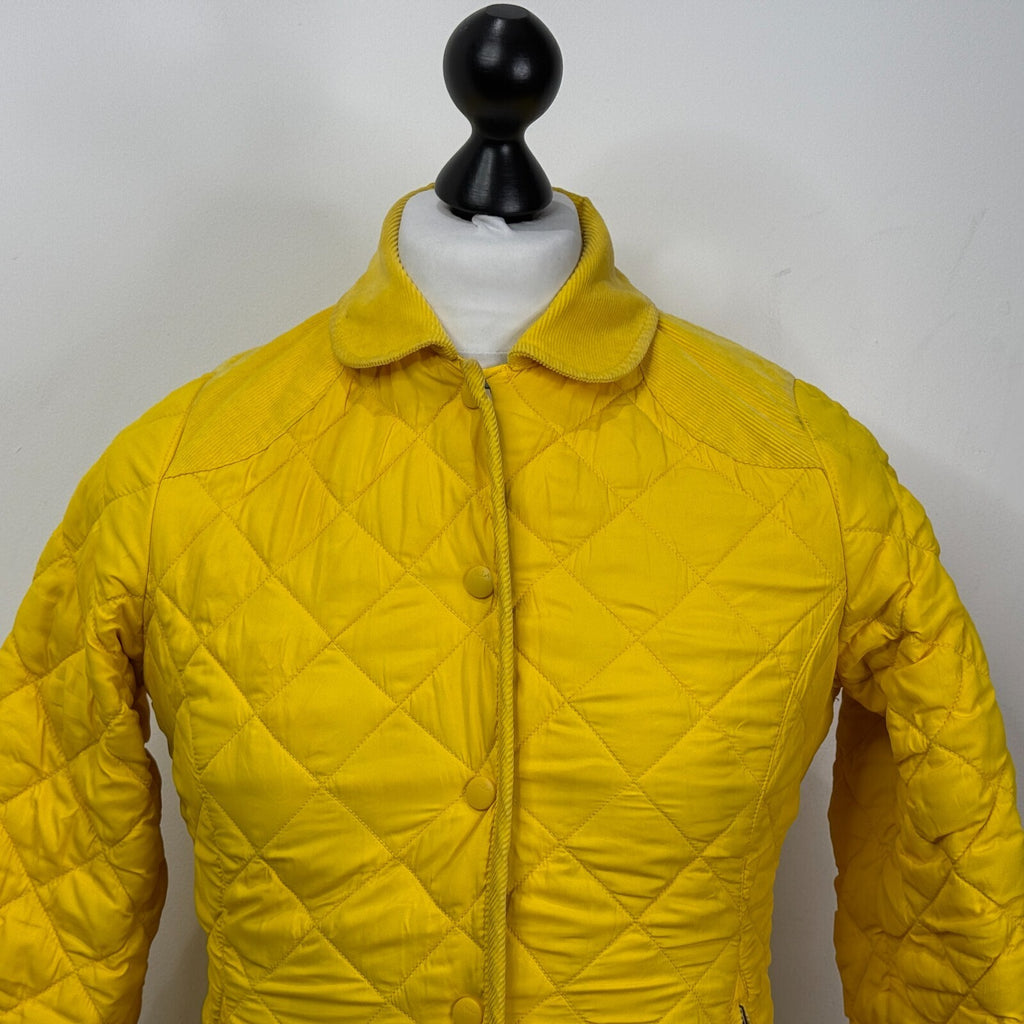 Joules Quilted Jacket UK size 12 Bright Yellow with Corduroy Shoulders Insulated