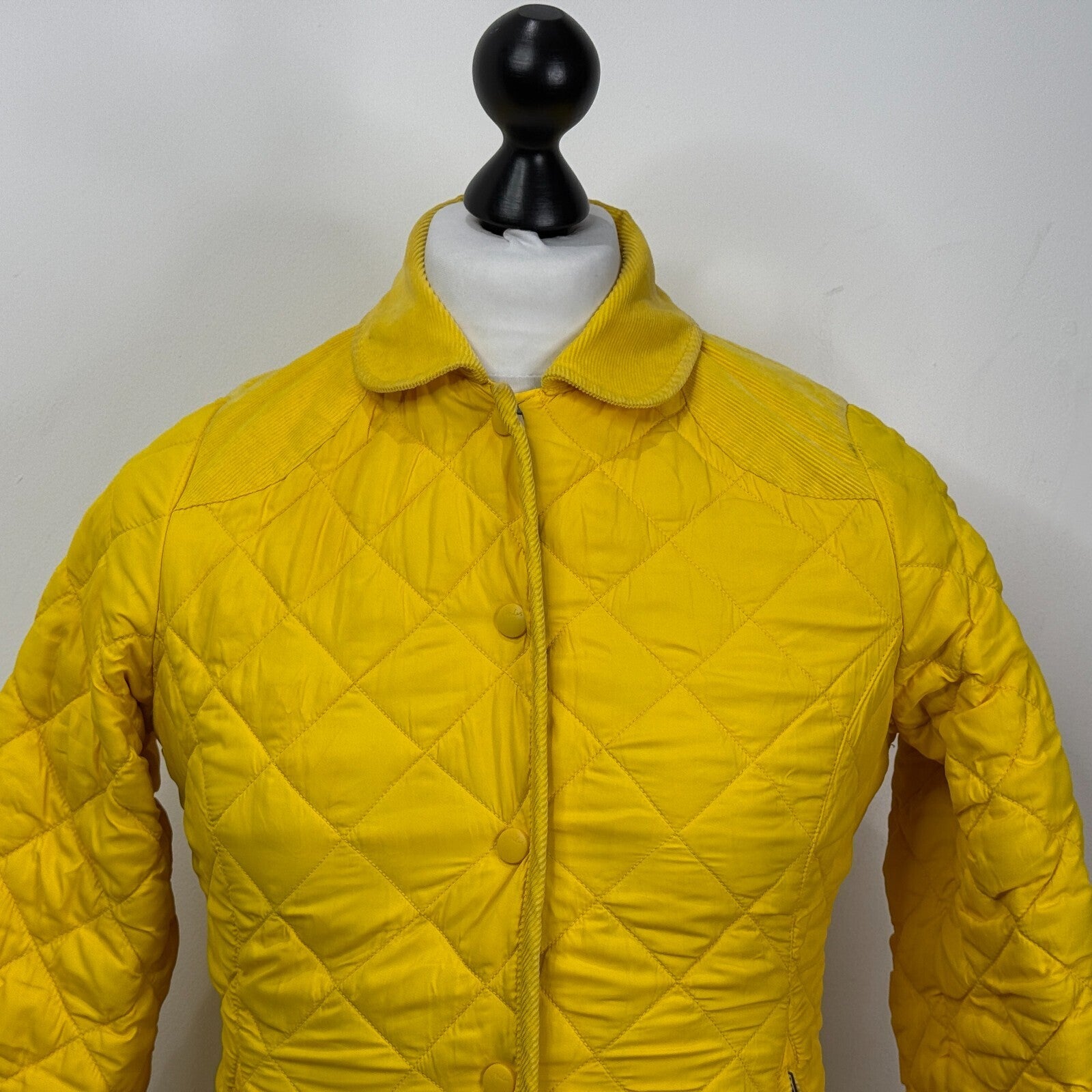 Joules Quilted Jacket UK size 12 Bright Yellow with Corduroy Shoulders Insulated