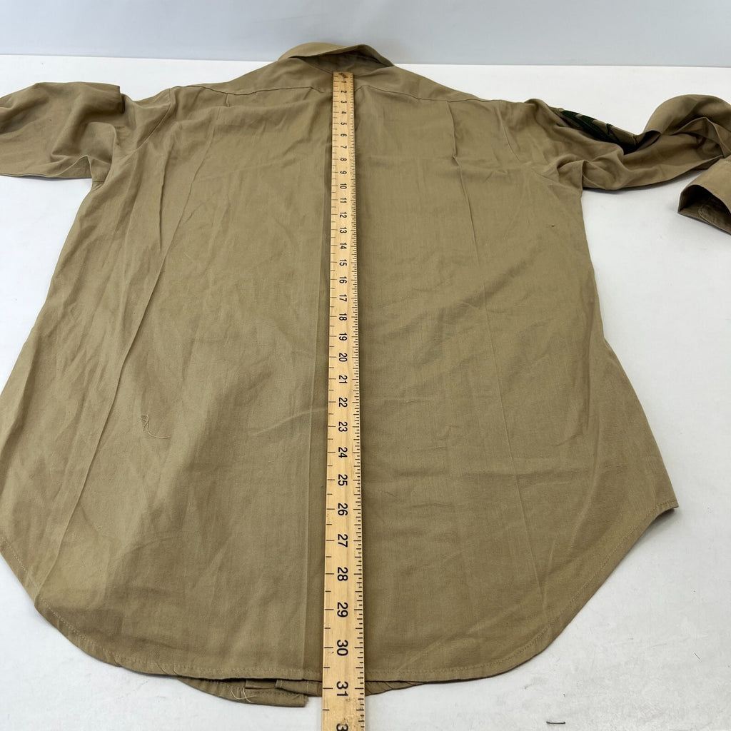 Vintage American Army Military Long Sleeve Shirt with Badges Khaki Brown size L
