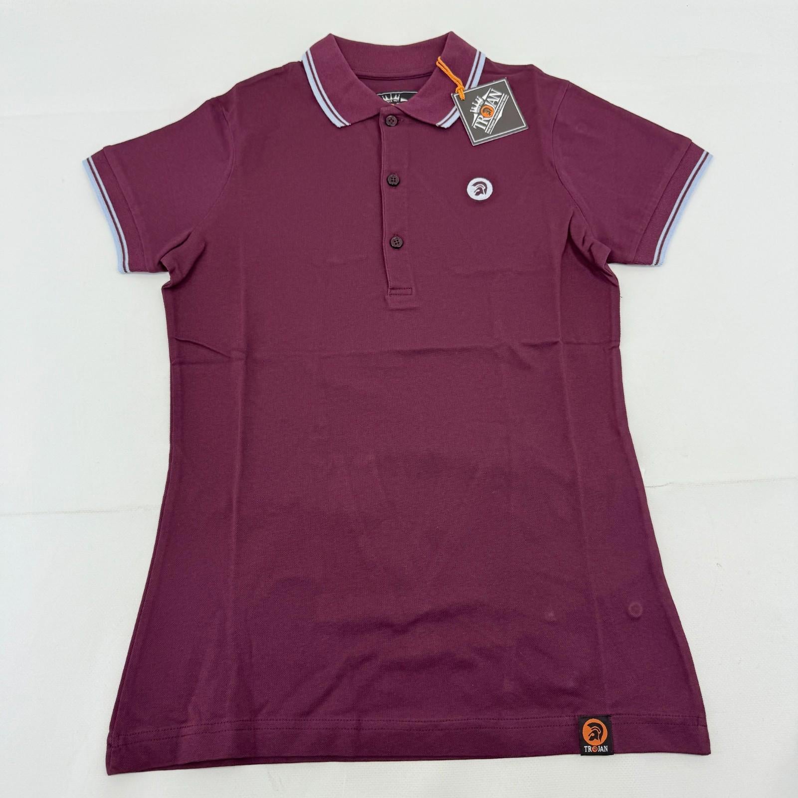 Trojan Records Women's Short Sleeve Polo Shirt in Burgundy Maroon Red size 8