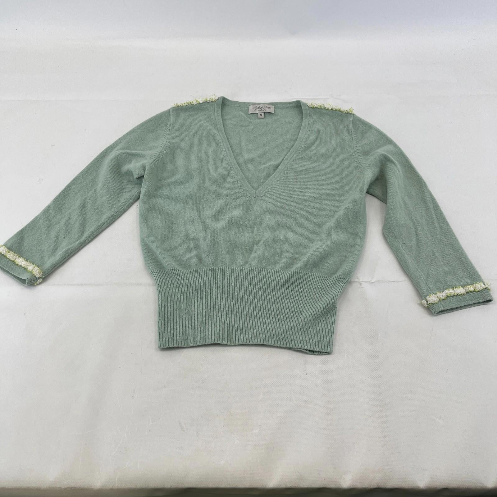 Vintage Lyle & Scott 100% Cashmere Sweater Jumper in Green UK Women's size Small