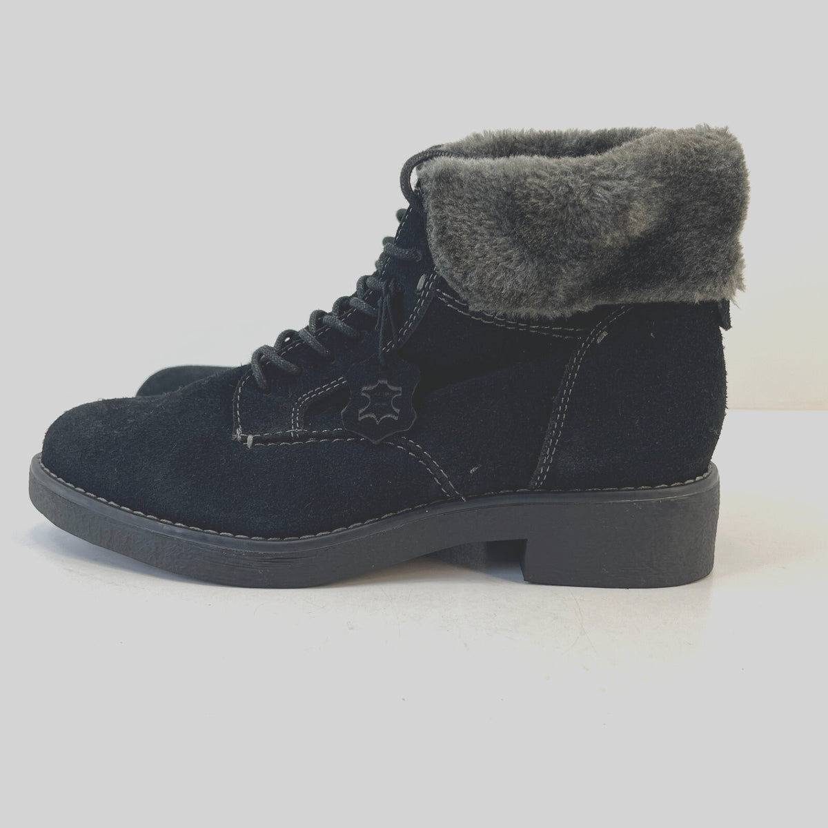 M&S Footglove Wide Fit Suede Leather Ankle Boots w/ Fur Collar UK 4.5 RRP £65.00
