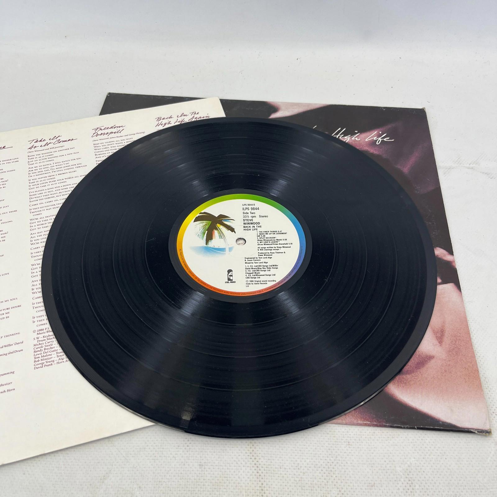 Steve Winwood Back In The High Life Vinyl Record VG+/VG+ ILPS 9844 1986