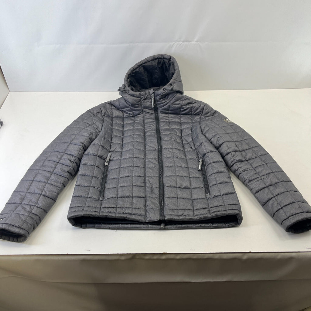 SuperDry Original Fuji Jacket UK size Large Grey Quilted Coat with Hood in Grey
