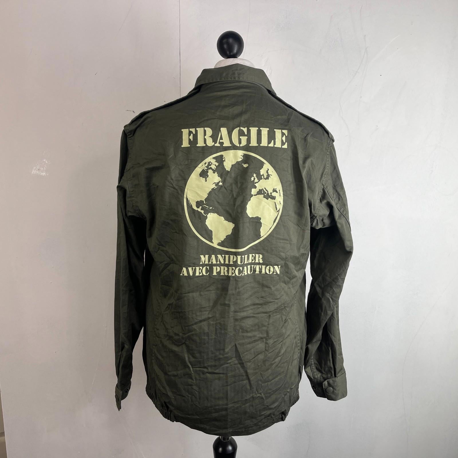 Custom Fragile Earth Print French Military Army Combat Jacket Green size 104L