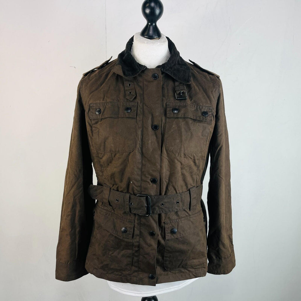 Crane Womens Waxed Cotton Jacket with Belt in Brown size Medium