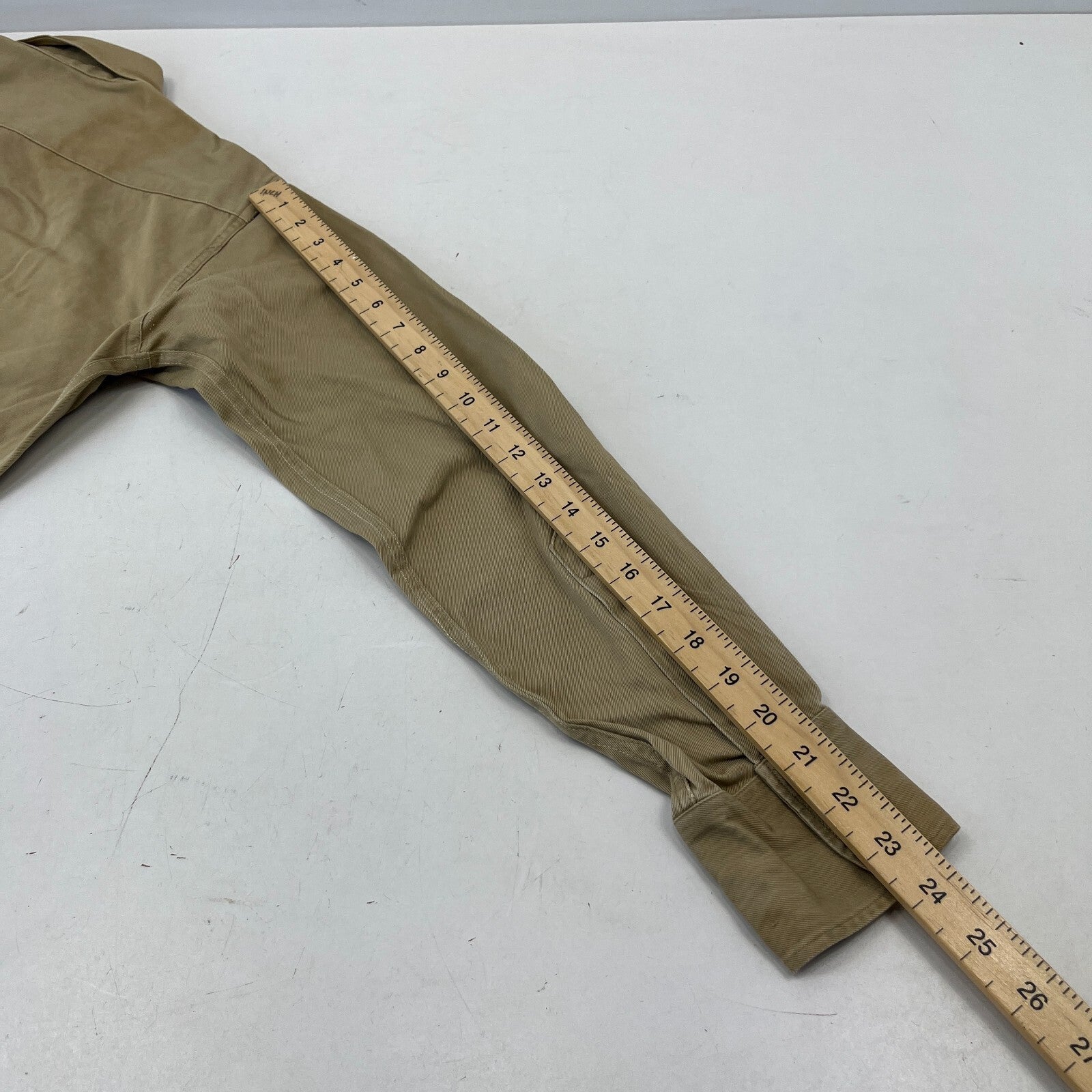 Vintage American Army Military Long Sleeve Shirt with Badges Khaki Brown size M