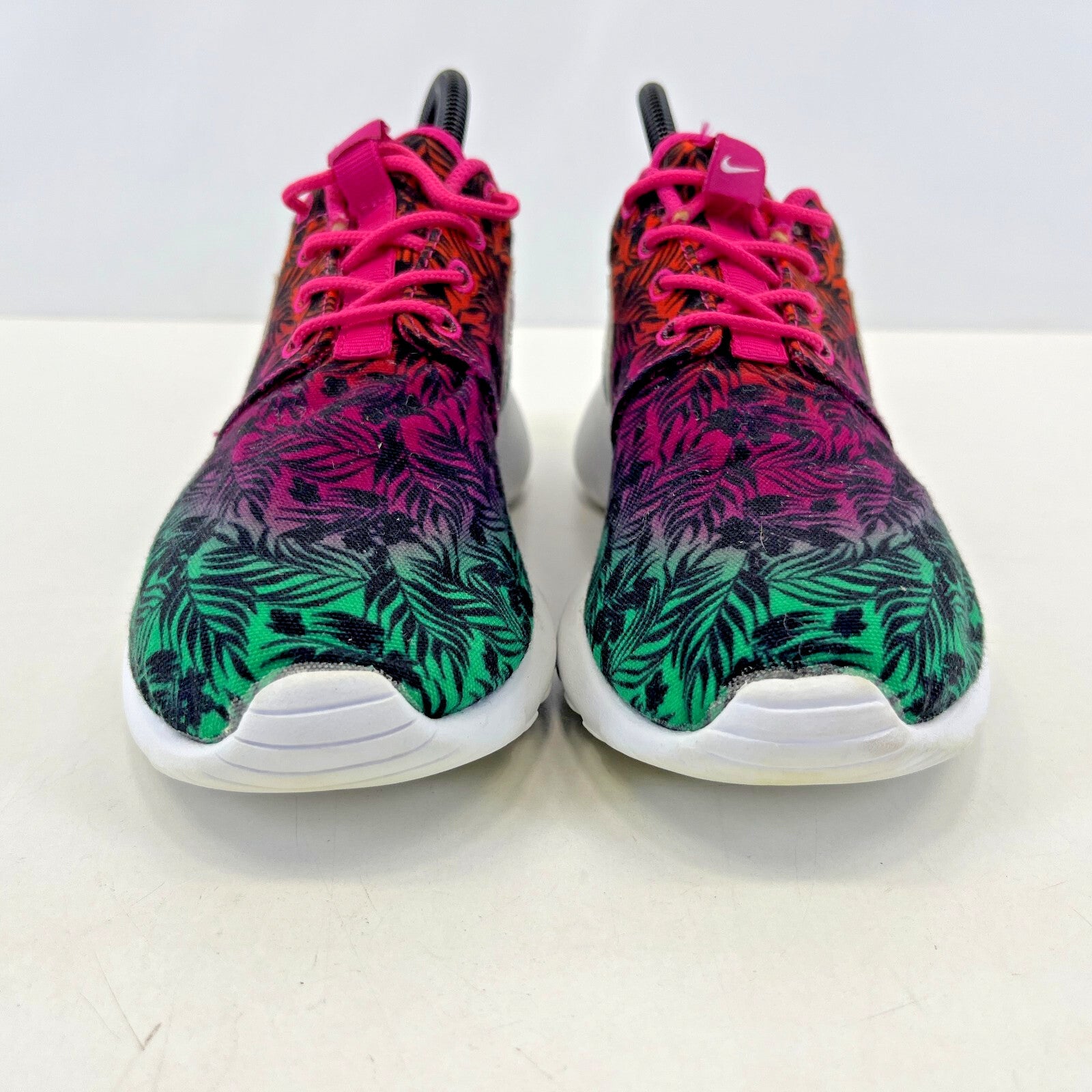 Nike Roshe Run Flyknit Trainers Pink & Green Floral size UK 4.5  EU 37.5