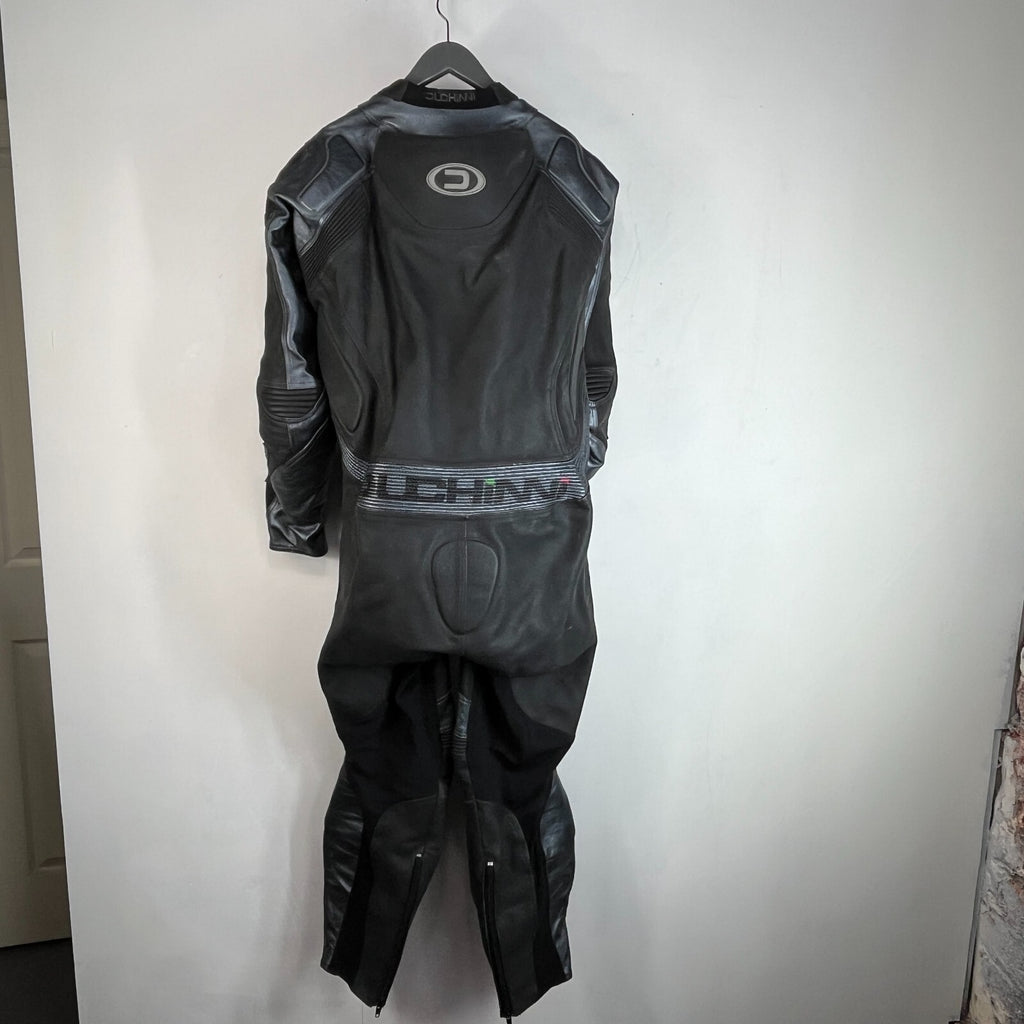 Duchinni 1 Piece Leather Suit with Hump Men's UK 40 EU 50 Black & Gunmetal Grey