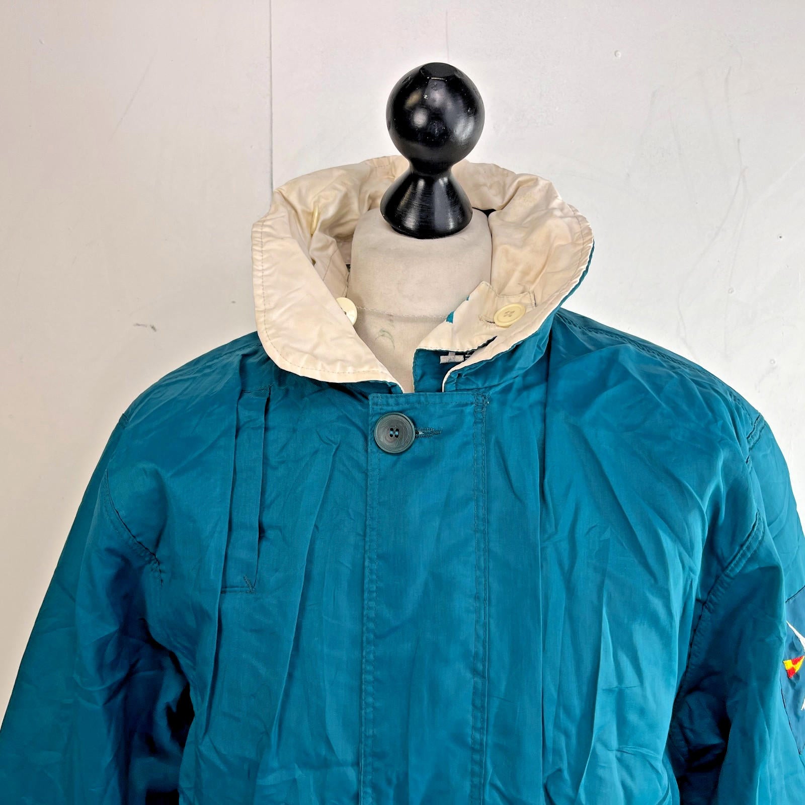 Helly Hansen Mens Vintage Reversible Sailing Jacket size M Teal Green & White