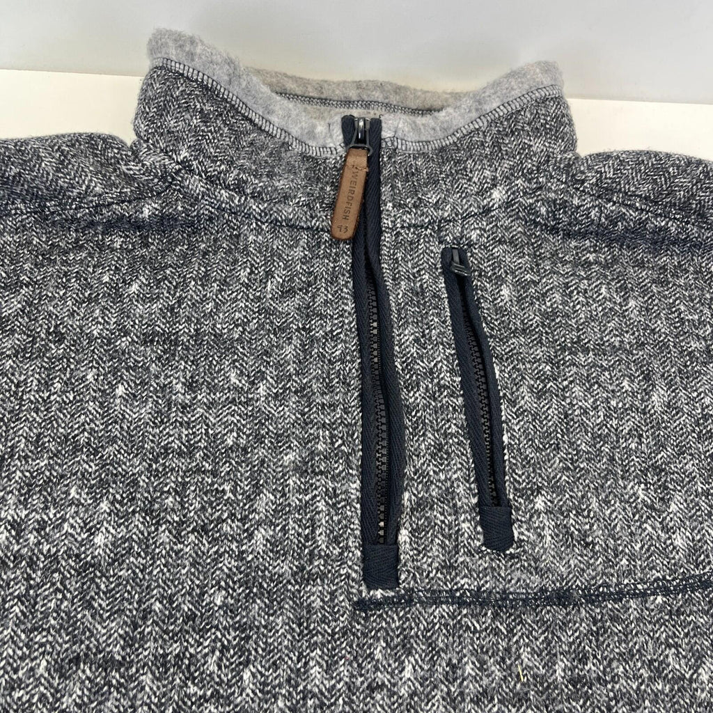 Weird Fish Men's Fleece Pullover size Large Grey 1/4 Zip Herringbone