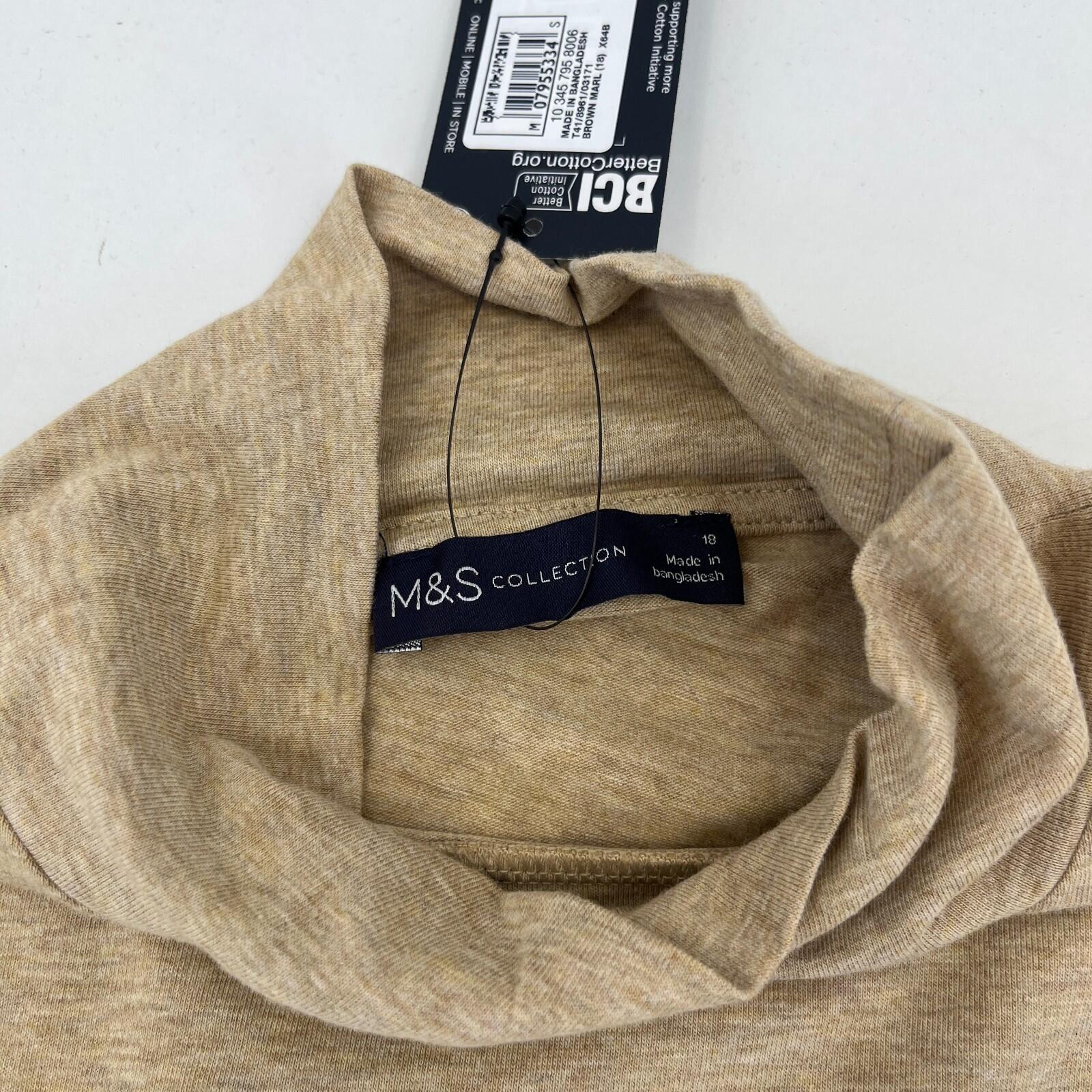 M&S Collection Women's Turtle Neck Top Khaki Beige Long Sleeve size 18