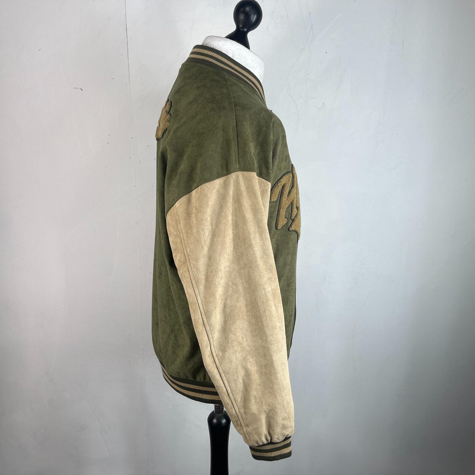 Women's Flock Varsity Jacket 80s College Style Green & Beige size XL