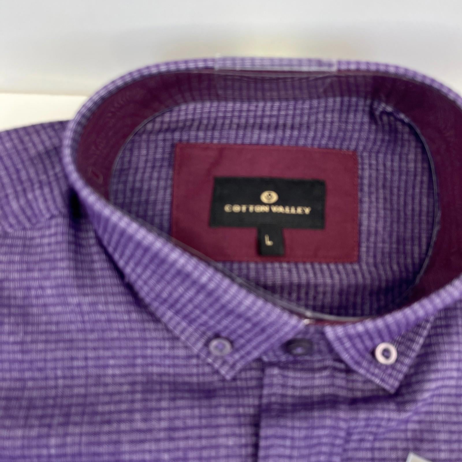 Cotton Valley Long Sleeve Shirt Purple Weave Button Down Collar UK size Large