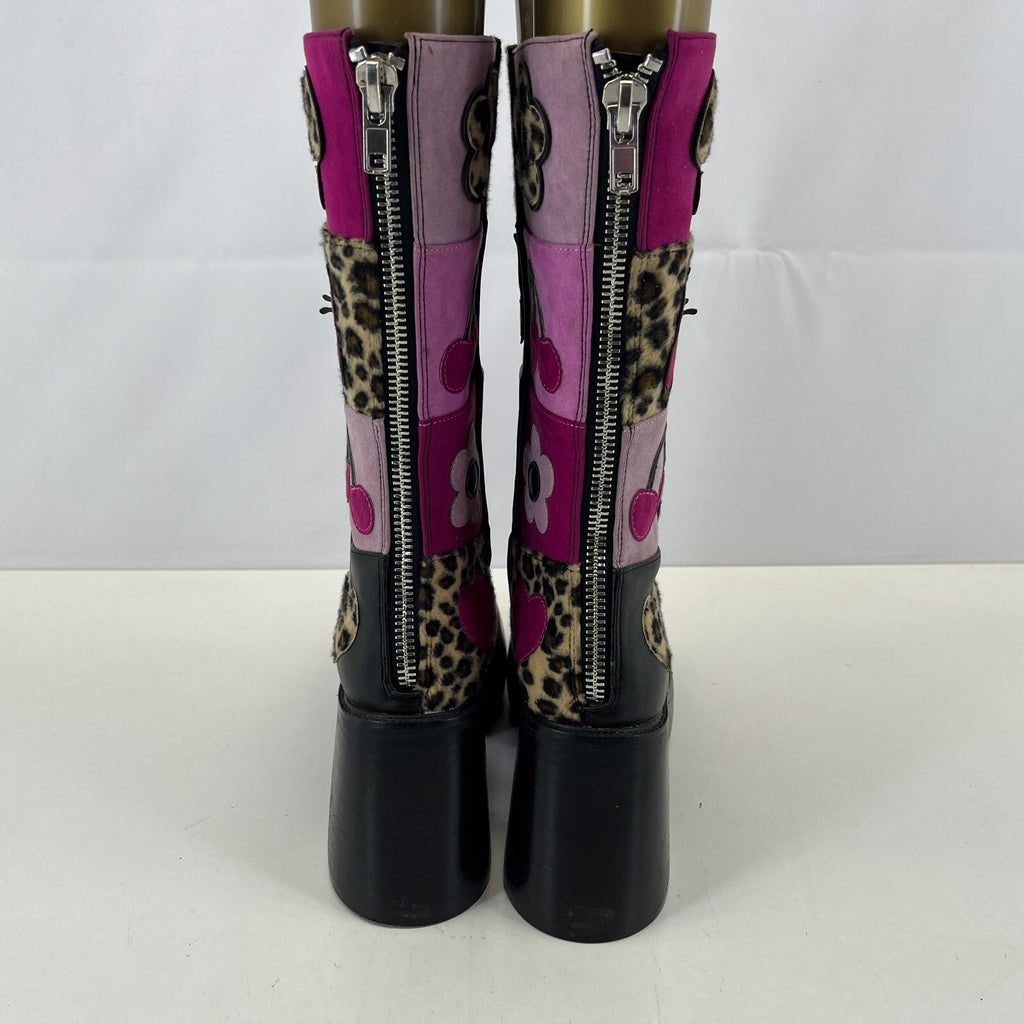 Ladies Retro 60s Disco Look Platform Boots Pink/Black Faux Suede UK 6 Glam Party