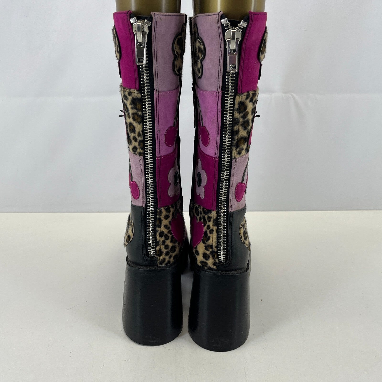 Ladies Retro 60s Disco Look Platform Boots Pink/Black Faux Suede UK 6 Glam Party