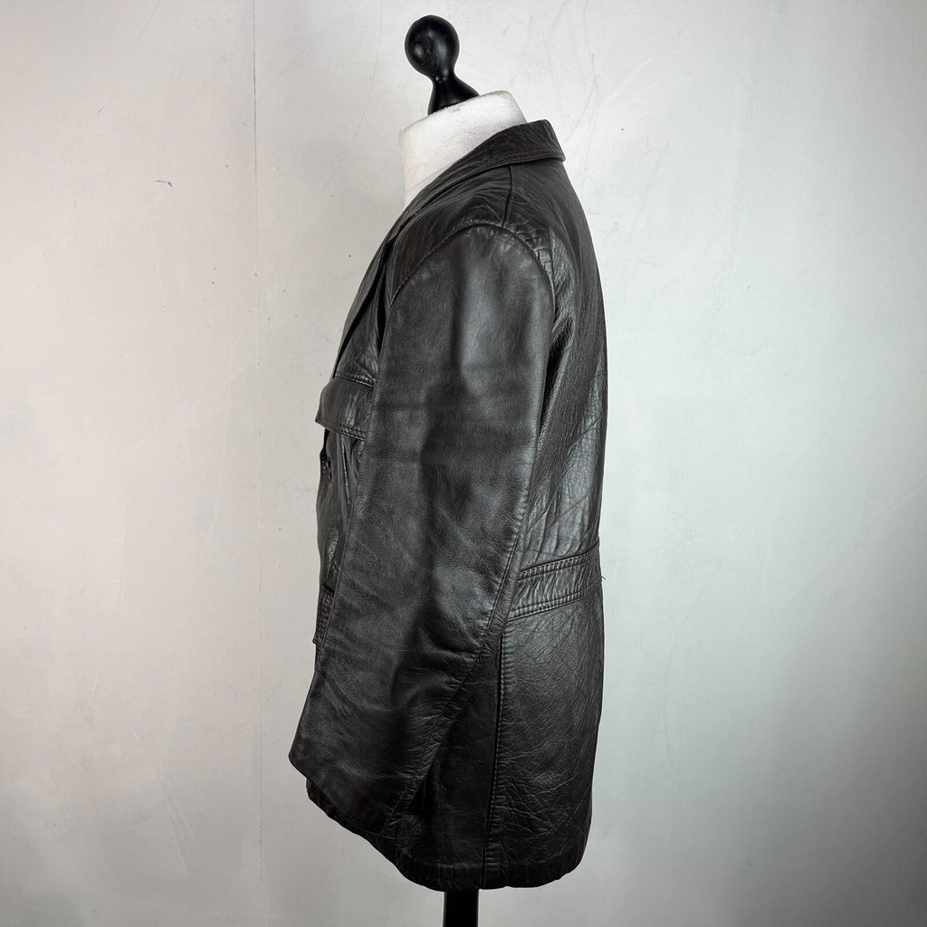 Vintage Made in London Dark Brown Leather Jacket Mid Length Retro size Large