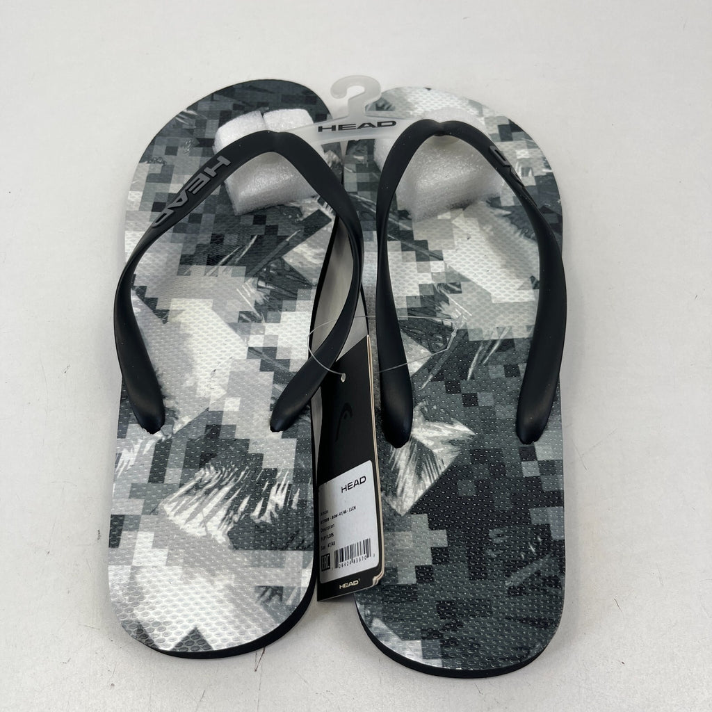 Head Flip Flops Beach Slippers Black/White Digital Print Men's UK 13 EU 47/48