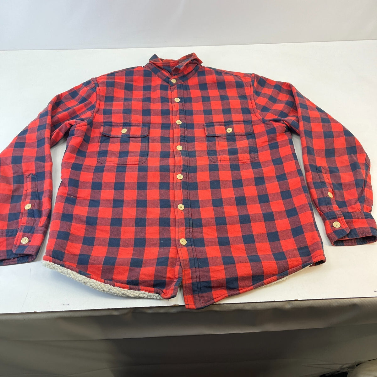 J Crew Men's Insulated Sherpa Lined Shacket Jacket Red Lumberjack Shirt size M