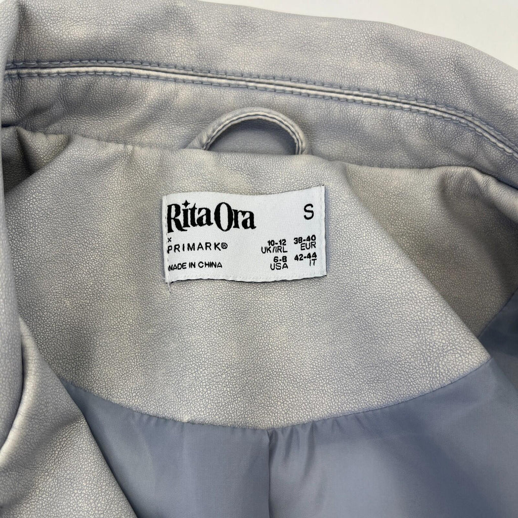 Rita Ora Light Grey Faux Leather Biker Jacket with Belt size 10/12