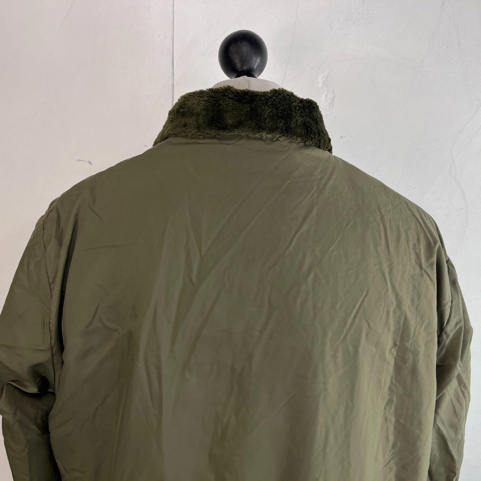 Vintage French Army Thermal Fleece Lined Jacket OG Olive Green size L