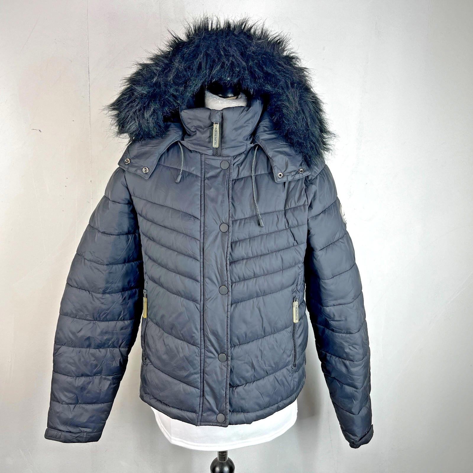 Superdry Original Fuji Puffer Jacket Women's Black Hooded UK size 18