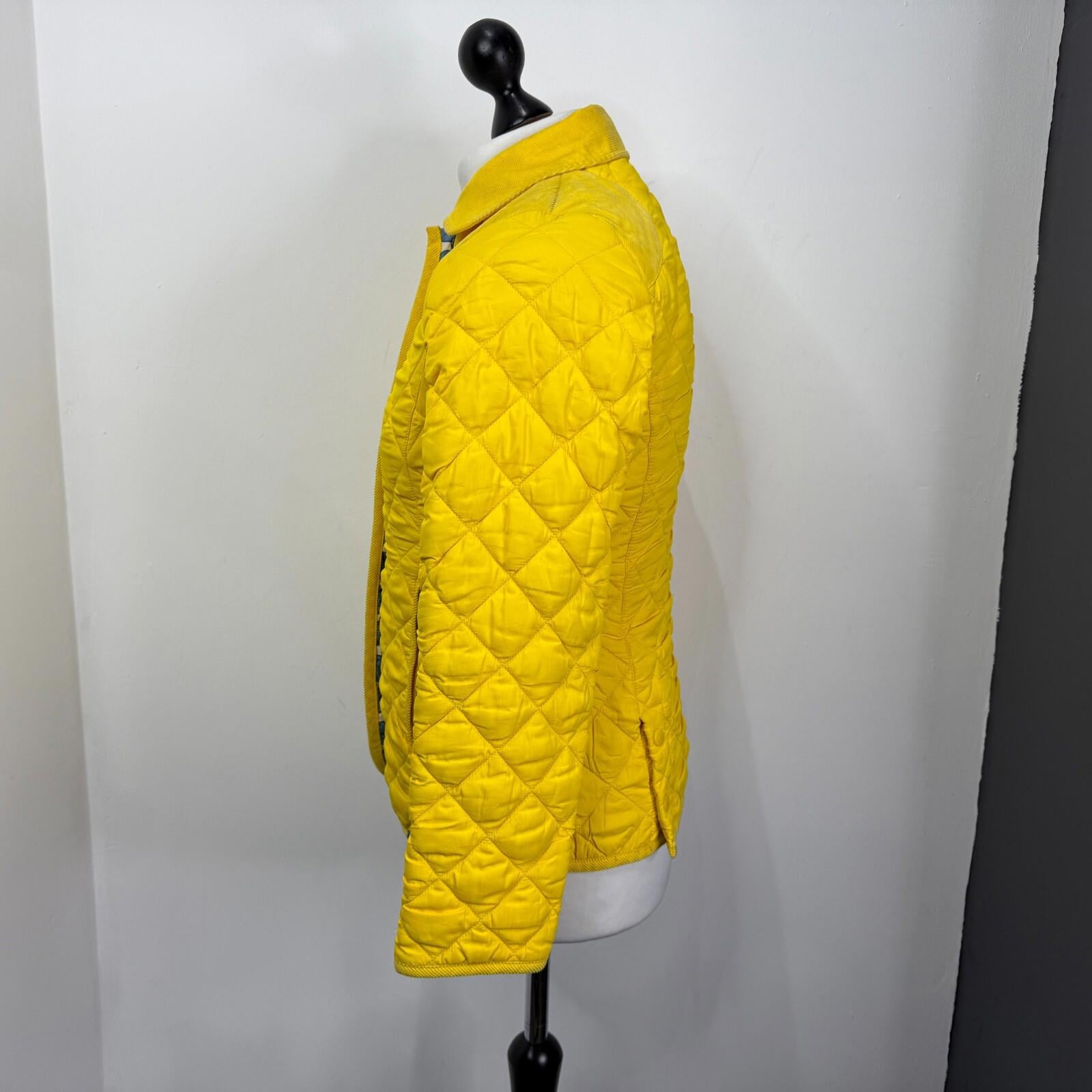 Joules Quilted Jacket UK size 12 Bright Yellow with Corduroy Shoulders Insulated