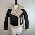 Stradivarius Double Faced Black Cropped Leather Look Aviator Jacket size Small