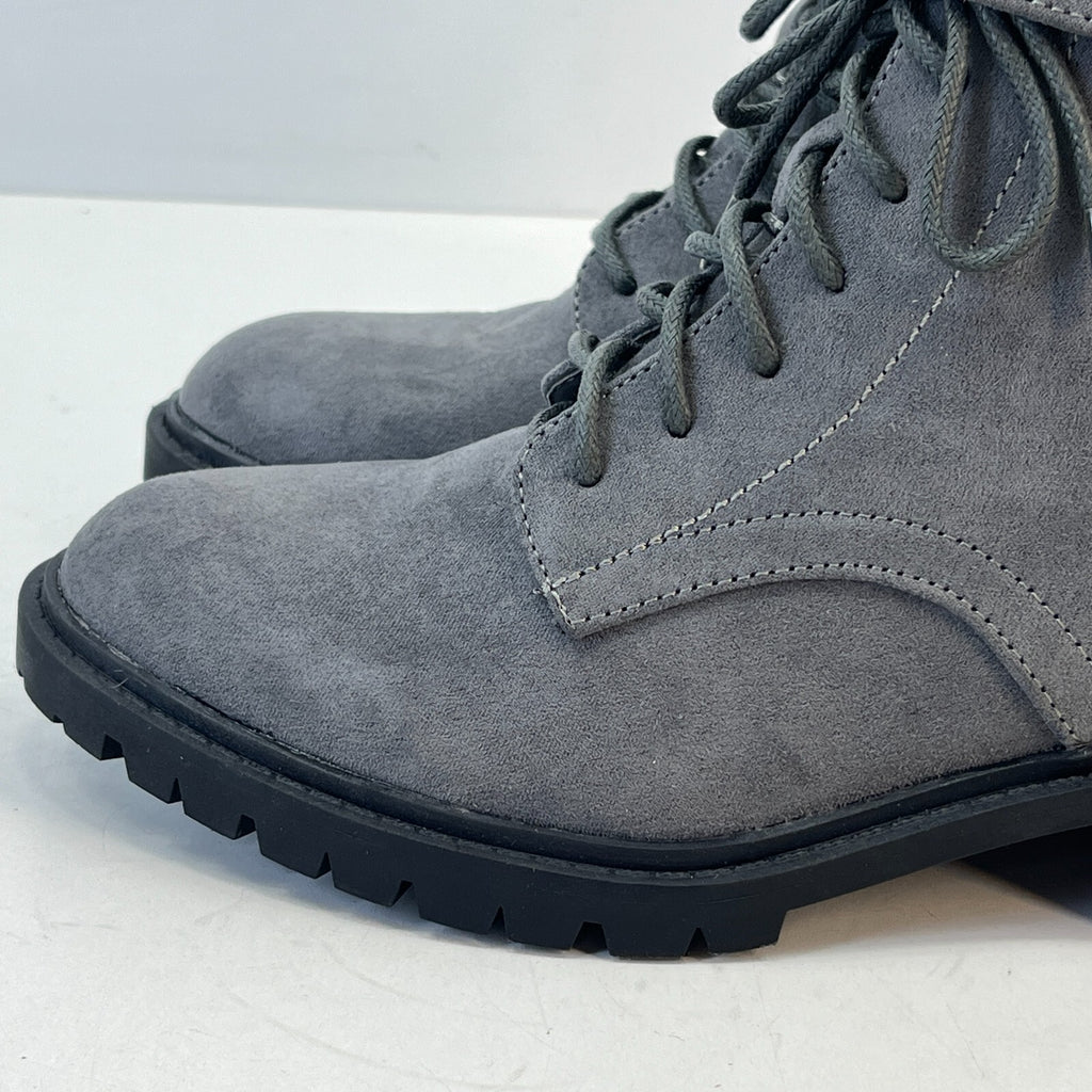 M&S Women’s Vegan Faux Suede Round Toe Ankle Boots Block Heel Side Zip Grey UK 4