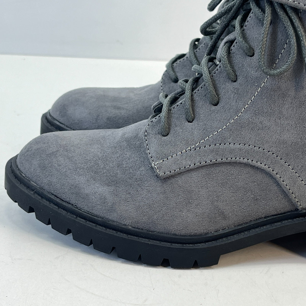 M&S Women’s Vegan Faux Suede Round Toe Ankle Boots Block Heel Side Zip Grey UK 4