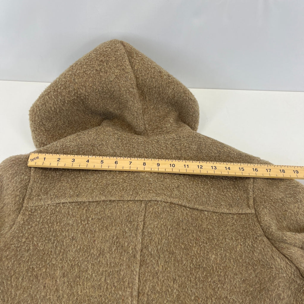Vintage Women’s Camel Beige Hooded Duffle Coat with Tooth Toggles UK size 16