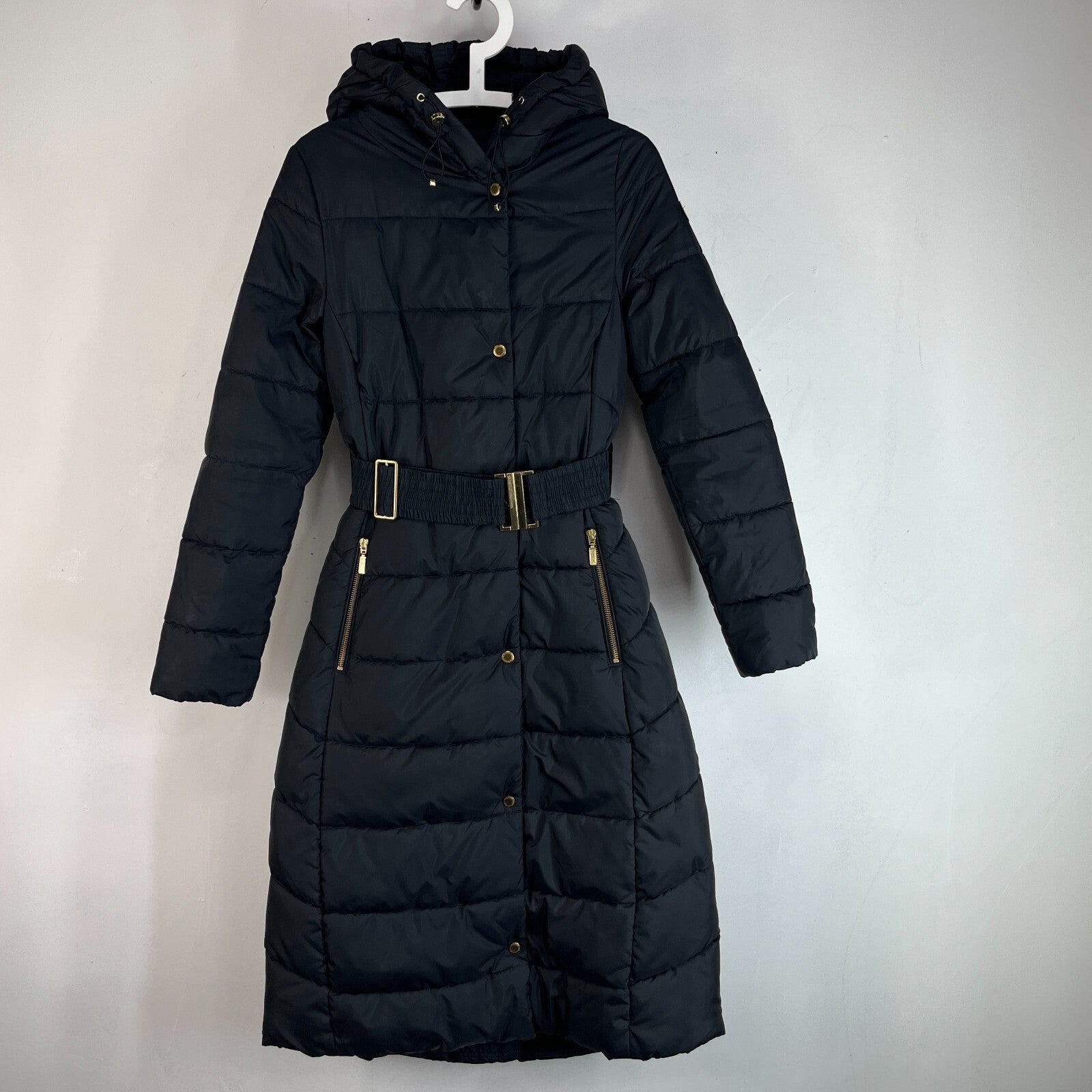 Barbour International Track Line Long Quilted Hooded Coat - Black - UK size 6