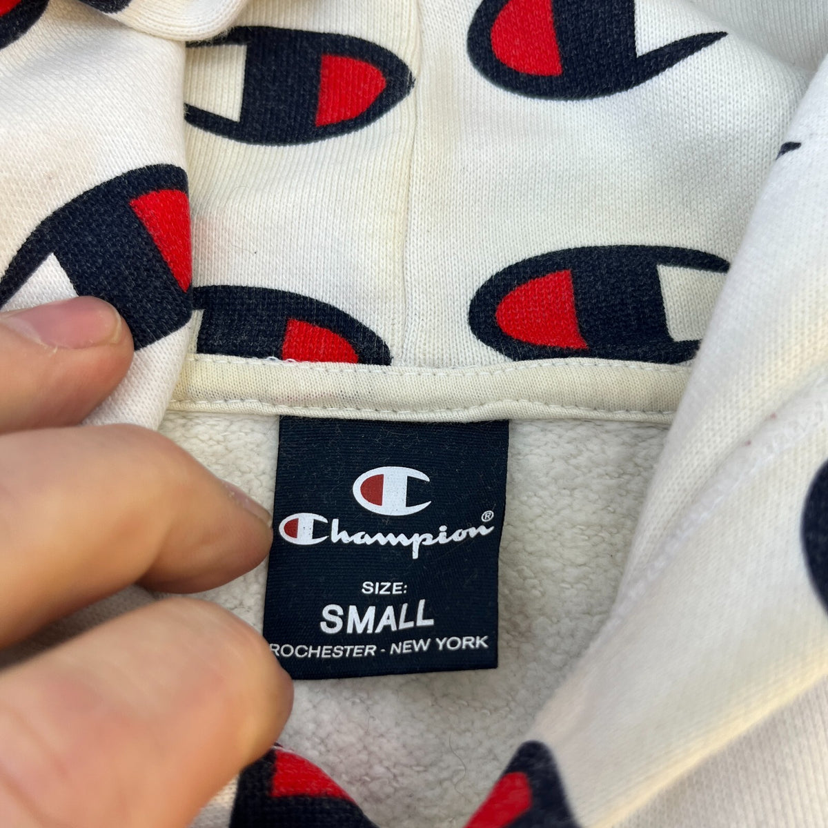 Champion Logo Hoodie White size Small