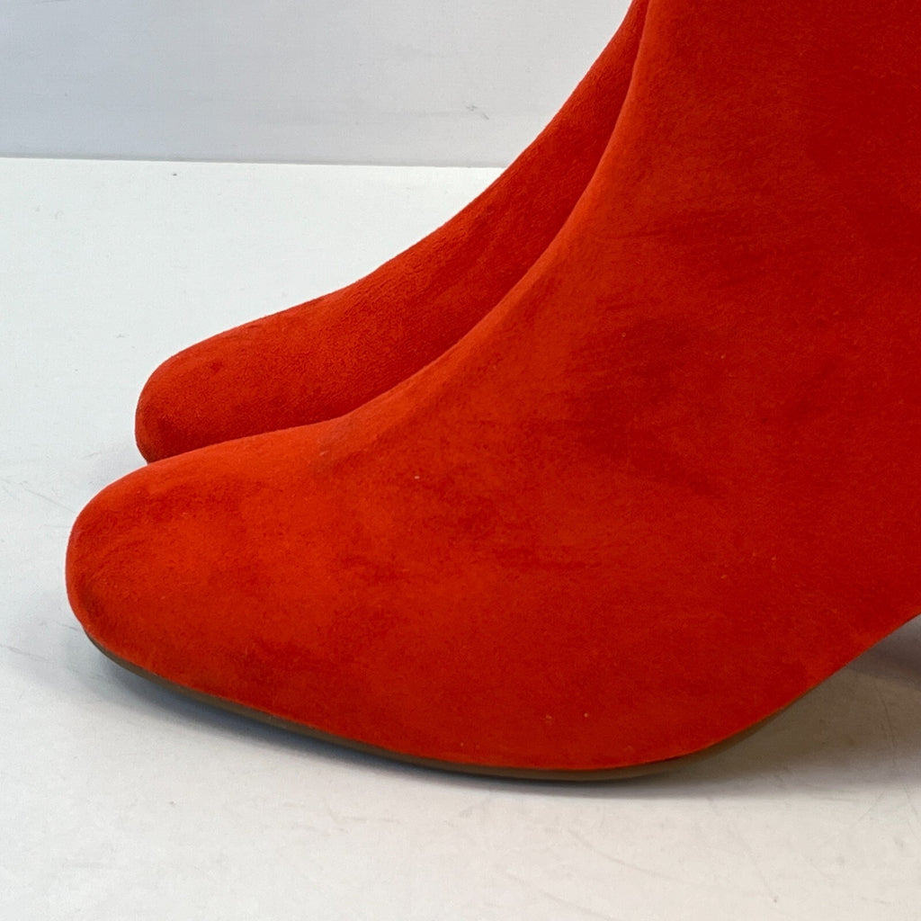 M&S Womens Vegan Faux Suede Round Toe Ankle Boots Zip Side Block Heel Red UK 7.5