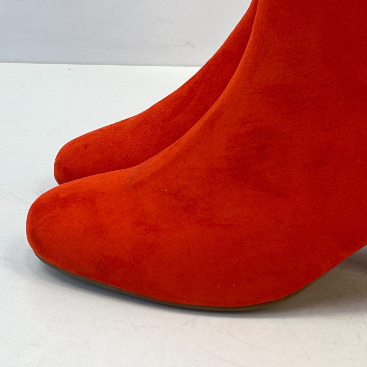 M&S Womens Vegan Faux Suede Round Toe Ankle Boots Zip Side Block Heel Red UK 7.5