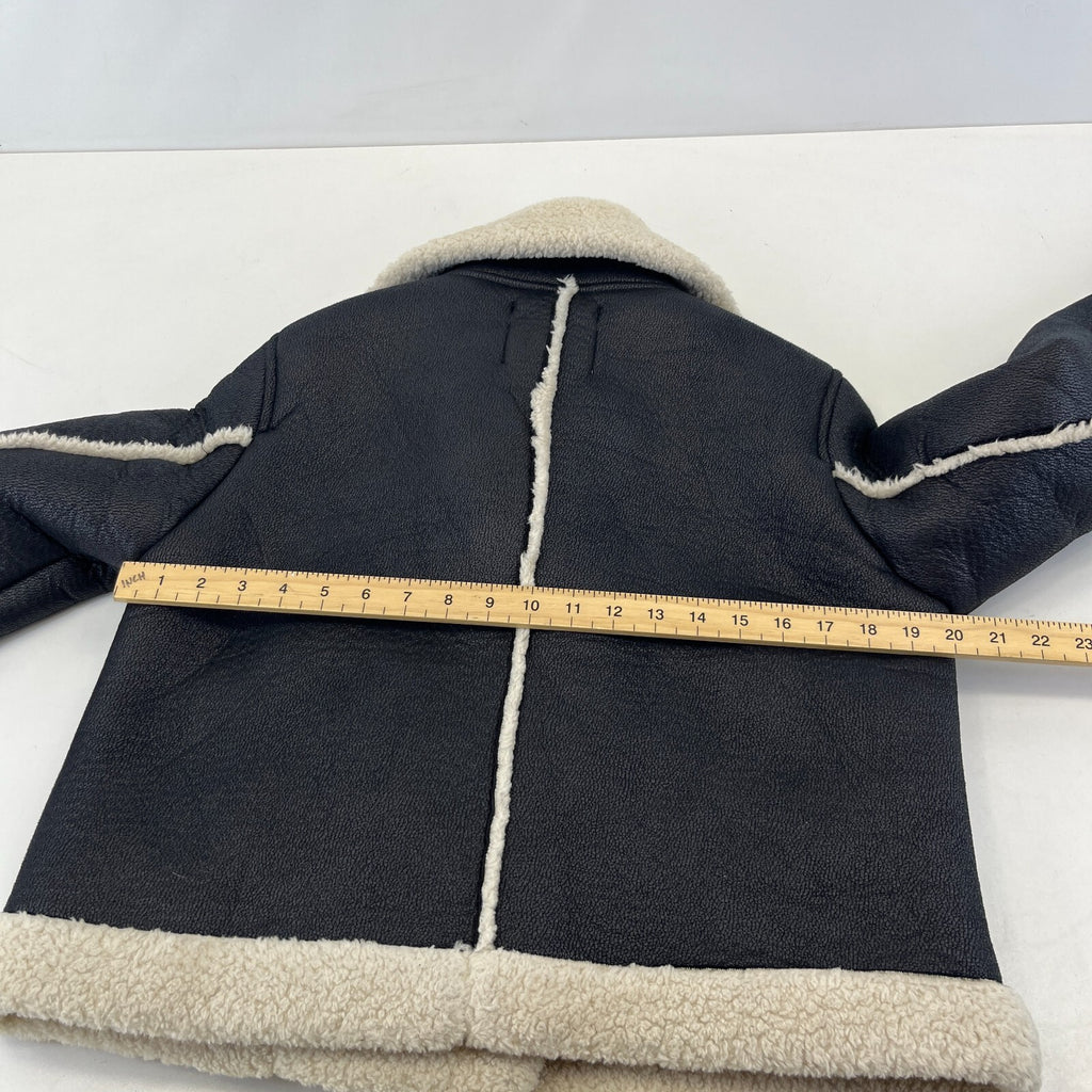 Stradivarius Double Faced Black Cropped Leather Look Aviator Jacket size Small