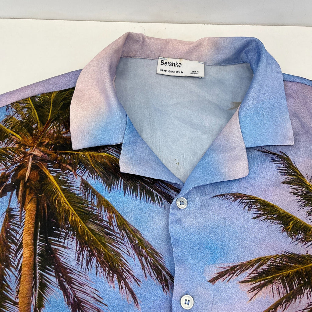 Vintage Hawaiian Holiday Shirt Short Sleeve Summer Blue Green Men's XS