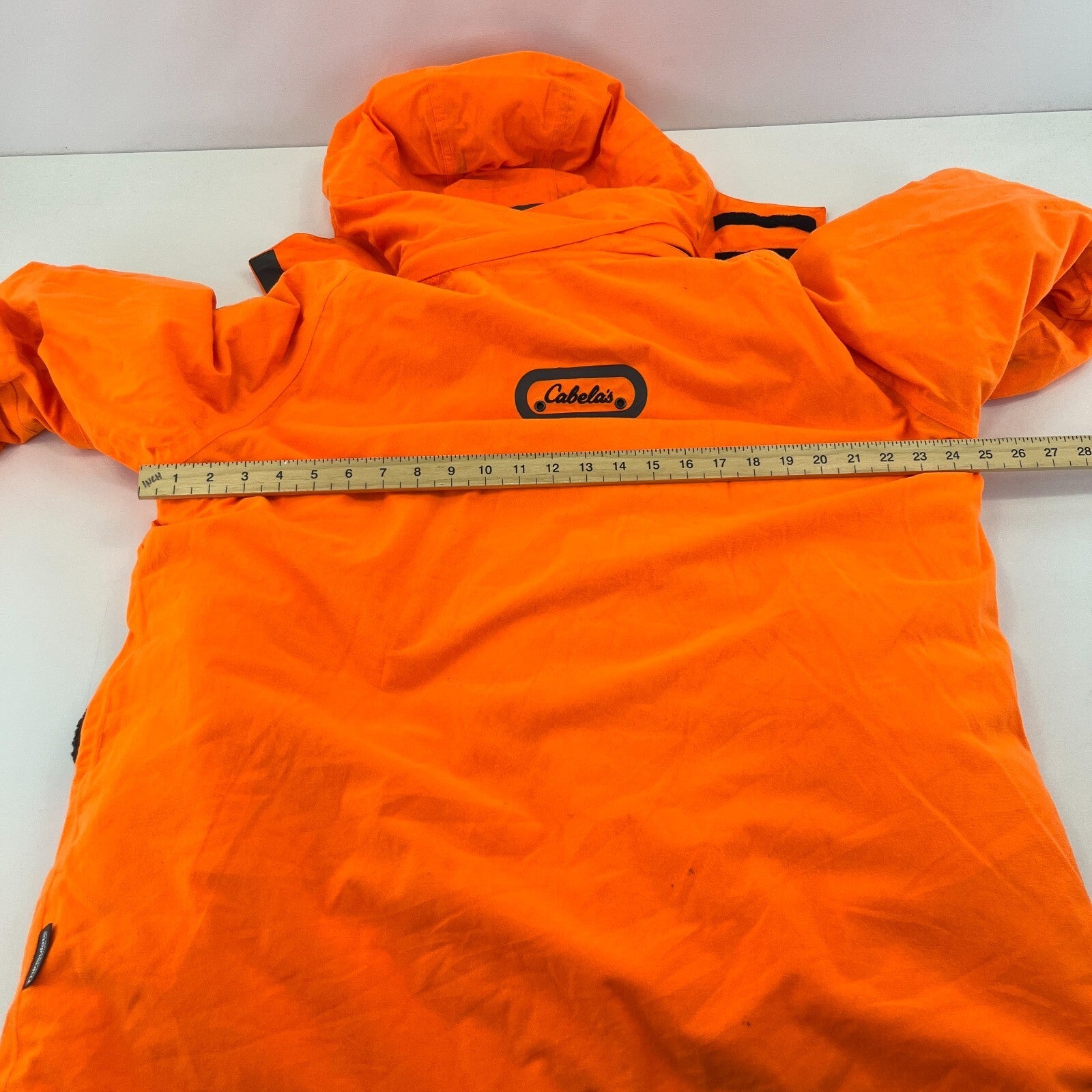 Cabelas Fluorescent Orange Softshell Chore Coat Warm Jacket with Hood size Large