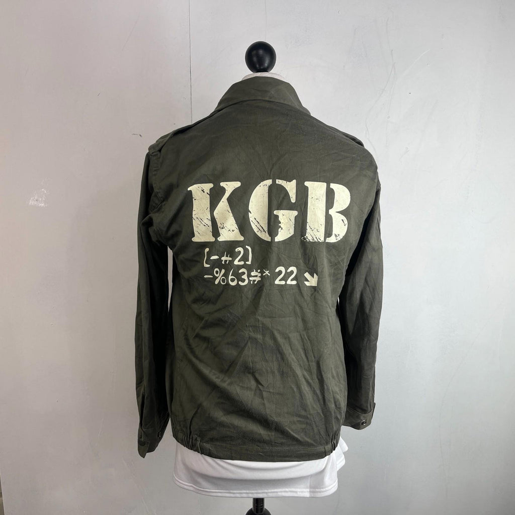 Custom Punk KGB Print Genuine French Military Army Combat Jacket Green size 104L